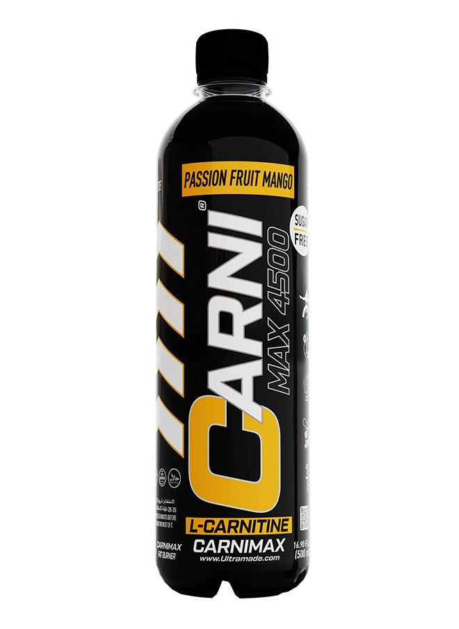 CARNIMAX 4500 L-CARNITINE  Passion Fruit Mango - Maximum Fat Burn L-Carnitine with Electrolytes, CLA, Chromium, B Complex Vitamins & Alpha GPC - Zero Sugar, 500ml Pack of 12