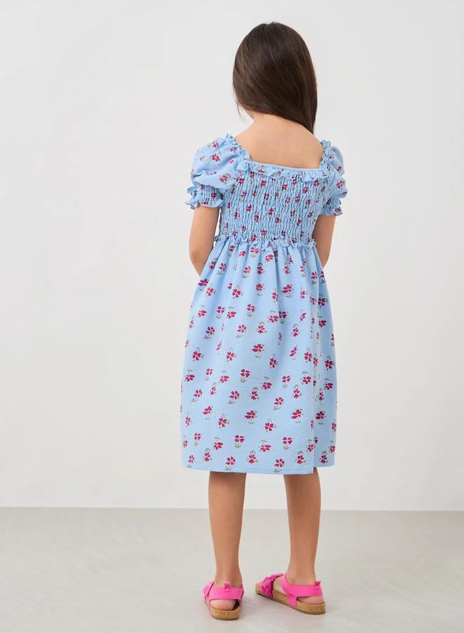 Styli Floral Smocked Dress