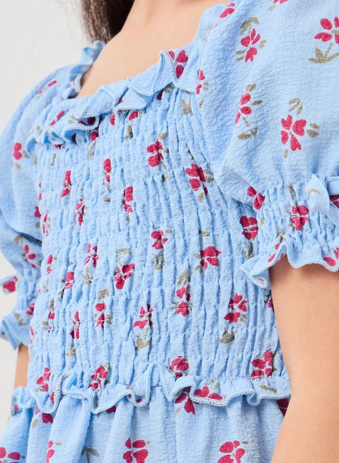 Styli Floral Smocked Dress