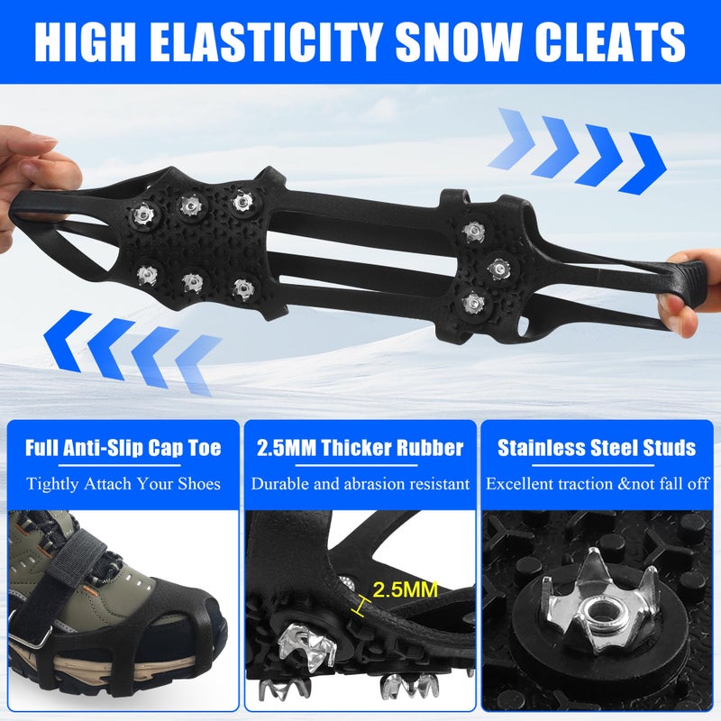 VATEICO Ice Snow Cleats for Shoes and Boots Snow Traction Crampons Ice Gripper for Walking on Snow and Ice 9-Studs Non Slip Ice Cleats Rubber Overshoe Slip-on Stretch Footwear Winter Hiking Climbing Small - Image 4
