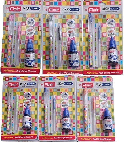 Flair Inky Series Classic Liquid Ink Fountain Pen Blister Pack | Quick Dry Ink | Includes Ink Bottle 15Ml - Blue | Easy Refilling System | Jumbo Tube For Longer Writing | Blue Ink, Set Of 1 X 6 Pack - Image 3
