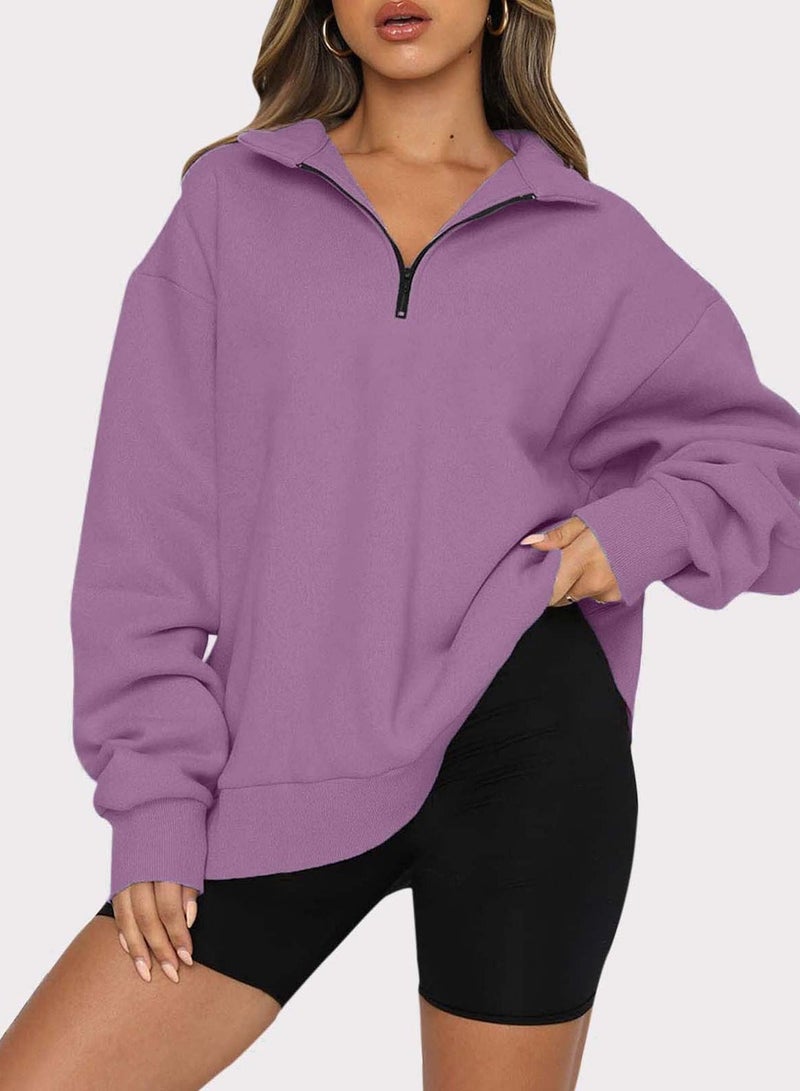 Loquat Women's New Casual Half Zipper Pullover Long Sleeved Casual Sweatshirt
