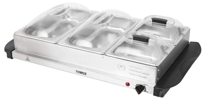 خدمة بوفيه برج أربعة وسخان أطباق بسعة 2 × 24 و 2 × 12 لتر 300 واط من الفولاذ المقاوم للصدأ