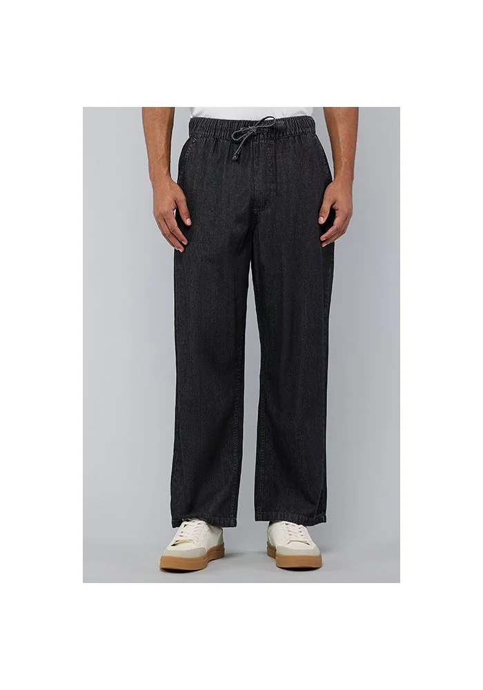 Solid Straight Fit Jeans with Elastic Waist
