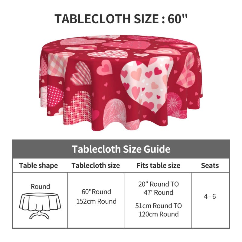Sorktse Valenitine's Day Tablecloth Round 60 Inch Red Pink Hearts Table Cloth Outdoor Love TableCloths Waterproof Wrinkle Resistant Polyester Table Cover for Home Dining Room Party Picnic - Image 4