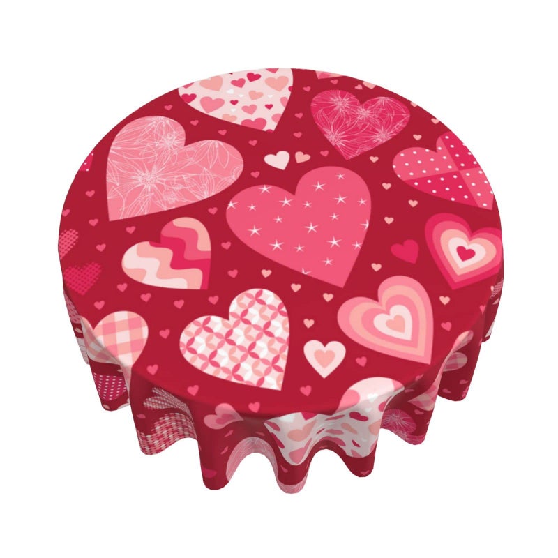Sorktse Valenitine's Day Tablecloth Round 60 Inch Red Pink Hearts Table Cloth Outdoor Love TableCloths Waterproof Wrinkle Resistant Polyester Table Cover for Home Dining Room Party Picnic - Image 3