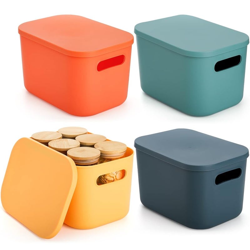 4 PCS Plastic Storage Bins with Lid  Handles Colorful Stackable Storage Baskets for Bathroom Kitchen  Pantry