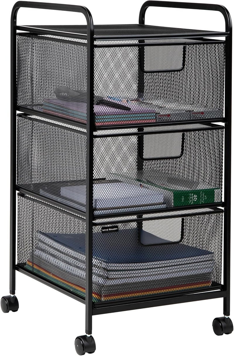 Mind Reader Office Storage Organizer with Mesh Drawers and Optional Wheels, Desktop and Under Desk Use, Metal Mesh, Black - Image 1