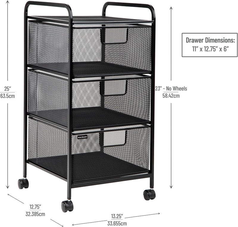 Mind Reader Office Storage Organizer with Mesh Drawers and Optional Wheels, Desktop and Under Desk Use, Metal Mesh, Black - Image 3