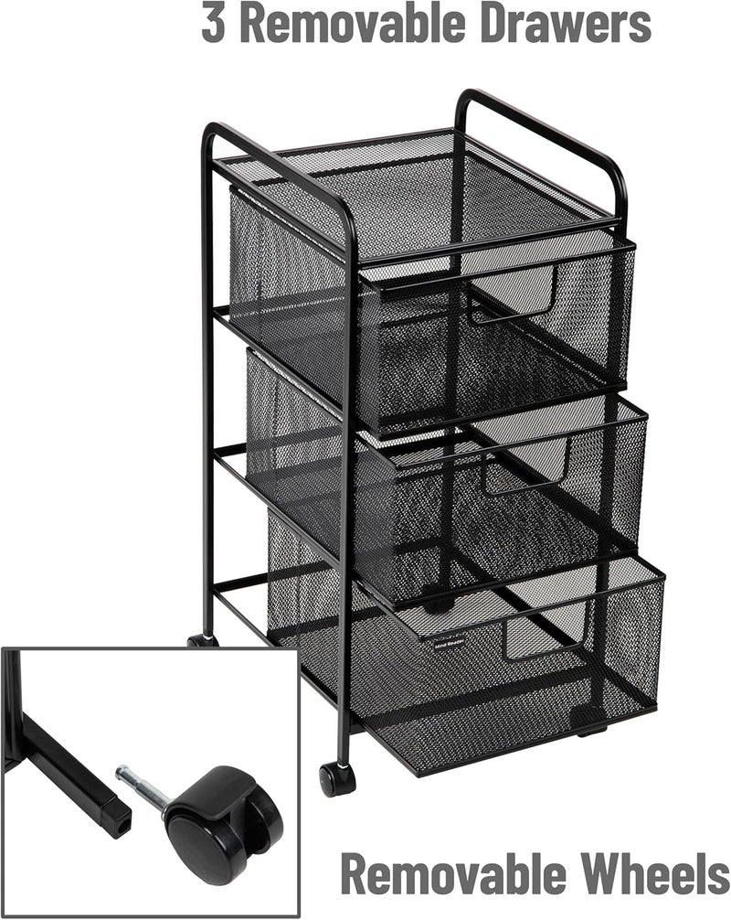 Mind Reader Office Storage Organizer with Mesh Drawers and Optional Wheels, Desktop and Under Desk Use, Metal Mesh, Black - Image 5