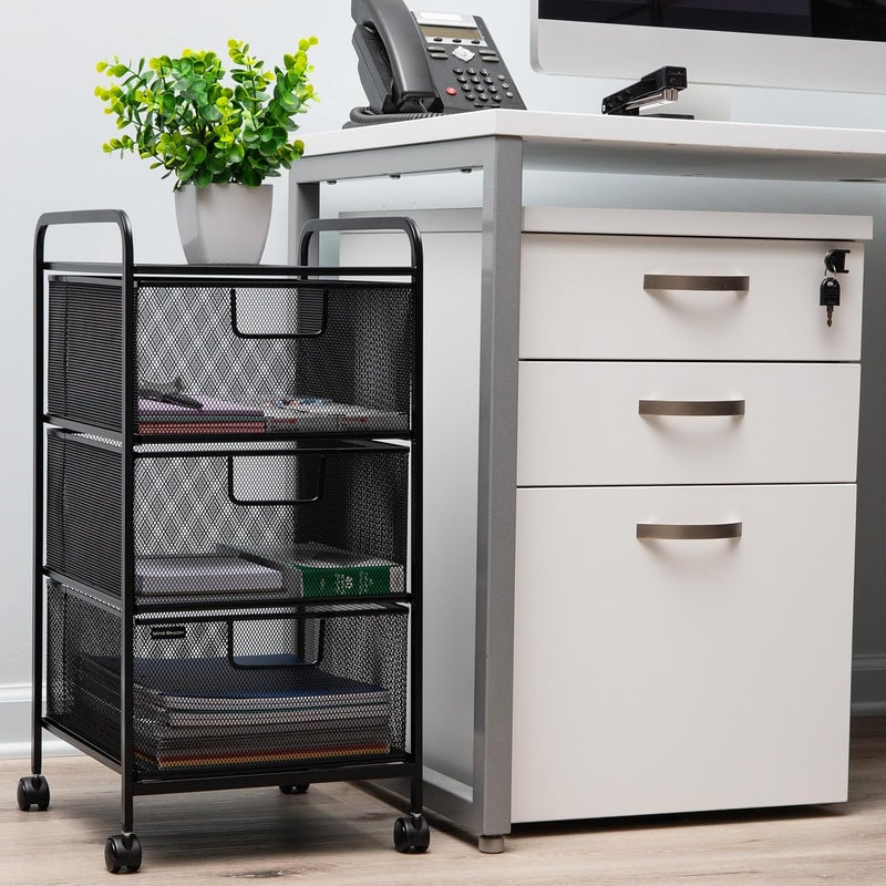 Mind Reader Office Storage Organizer with Mesh Drawers and Optional Wheels, Desktop and Under Desk Use, Metal Mesh, Black - Image 2