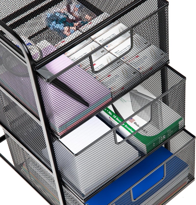 Mind Reader Office Storage Organizer with Mesh Drawers and Optional Wheels, Desktop and Under Desk Use, Metal Mesh, Black - Image 4