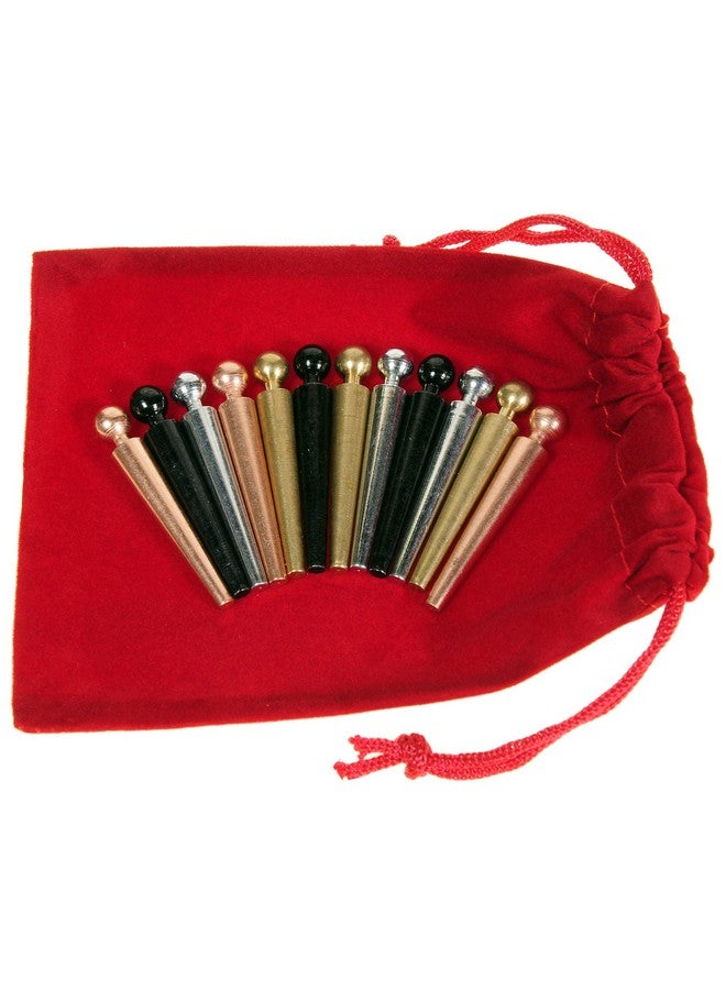 Deluxe Games and Puzzles Deluxe Games and Puzzles Metal Cribbage Pegs Extra Large Ball Top, Set of 12 pegs in 4 Colors, for Specialized Cribbage Boards, Soft Red Velveteen Storage Pouch - Image 1