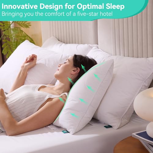 Three Geese White Goose Feather Down Pillows Standard Size Set of 1-100% Cotton, Medium Firm,Soft Support - Image 2