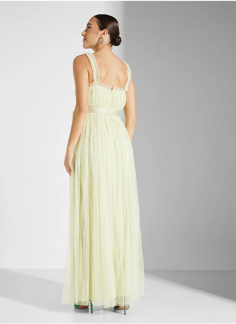 Anaya With Love Delicate Ruffle  Wrap Bodice Tulle   Sash Tie Belt Dress