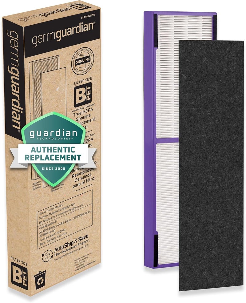 جيرمجارديان مرشح بديل HEPA أصلي من Germ Guardian FLT4850PT لجهاز تنقية الهواء، مع معالجة Pet Pure لأجهزة GermGuardian C4900، AC4825، AC4850PT، CDAP4500، AC4300، والمزيد - Image 1