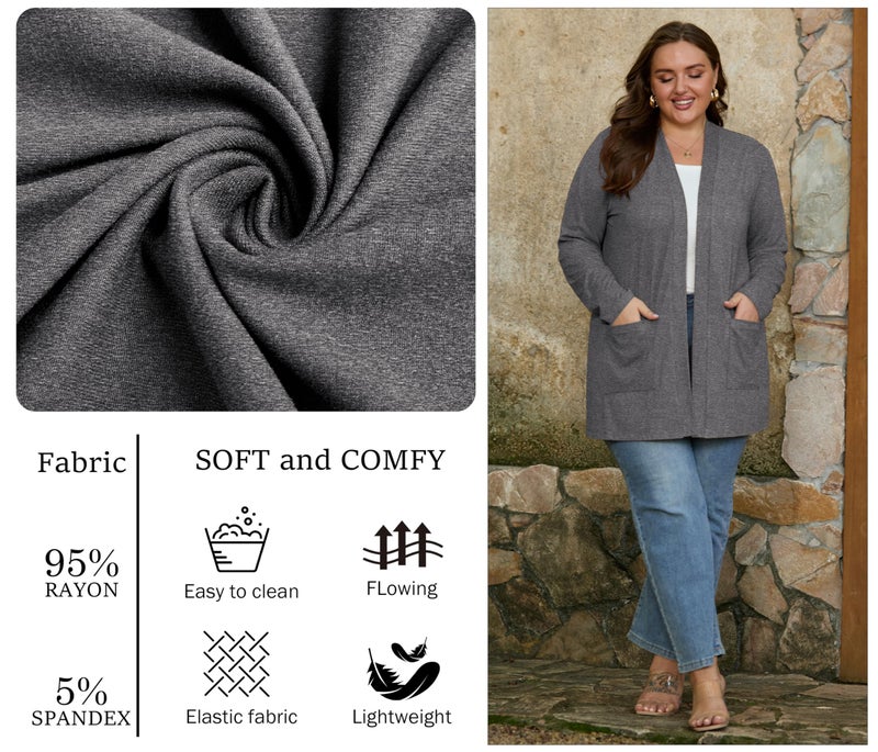 OLRIK Plus Size Sweaters For Women Kimonos For Women Plus Size Cardigan Gray-5X - Image 3