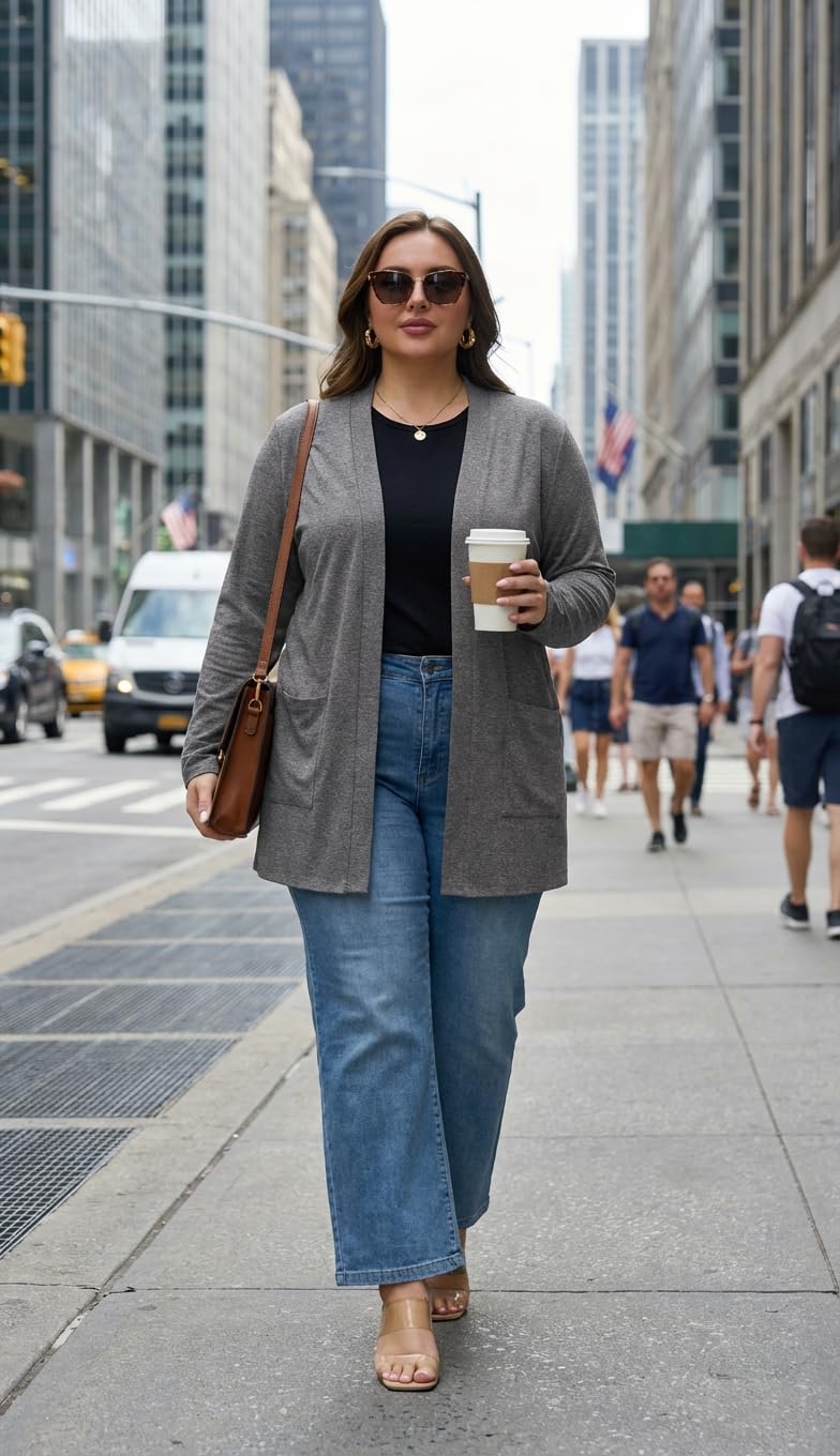 OLRIK Plus Size Sweaters For Women Kimonos For Women Plus Size Cardigan Gray-5X - Image 5