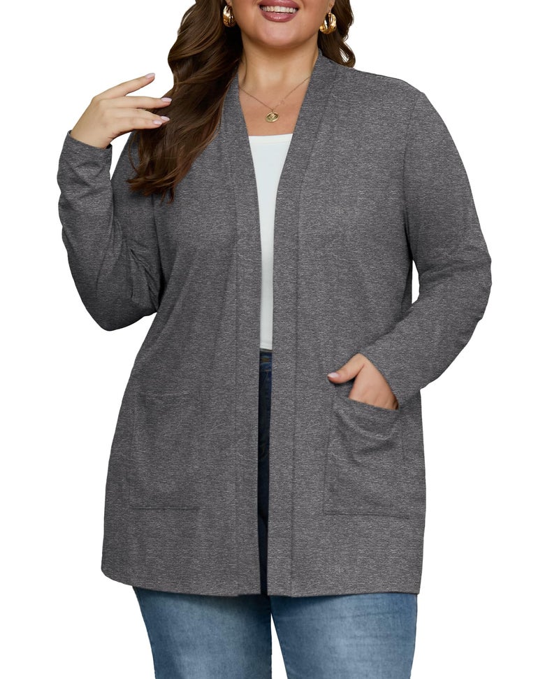 OLRIK Plus Size Sweaters For Women Kimonos For Women Plus Size Cardigan Gray-5X - Image 1