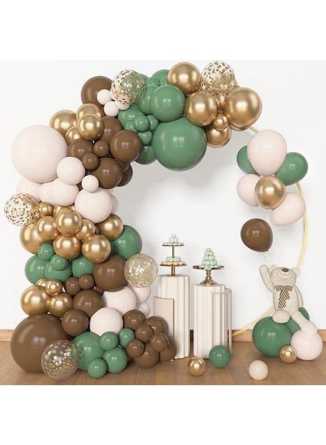Amandir 153pcs Sage Green Brown Balloon Garland Arch Kit, Different Sizes 18 12 10 5 inch Olive Green Gold Latex Metallic Confetti Balloons for Safari Jungle Woodland Birthday Baby Shower Decorations - Image 4