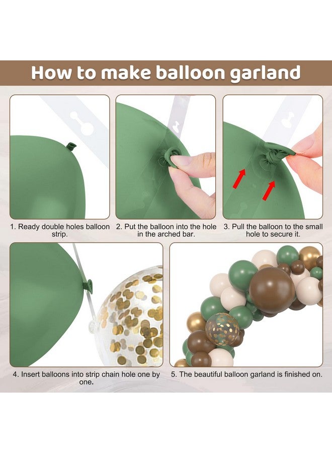 Amandir 153pcs Sage Green Brown Balloon Garland Arch Kit, Different Sizes 18 12 10 5 inch Olive Green Gold Latex Metallic Confetti Balloons for Safari Jungle Woodland Birthday Baby Shower Decorations - Image 3