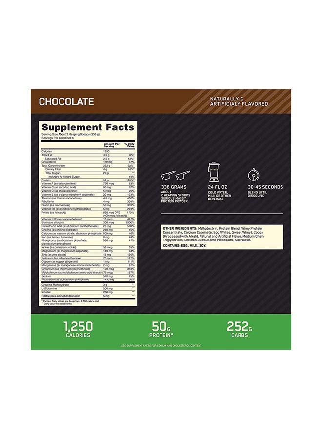 أوبتيموم نيوتريشن مسحوق زيادة الوزن سيرياس ماس بنكة الشوكولاتة 6 أرطال - Image 3