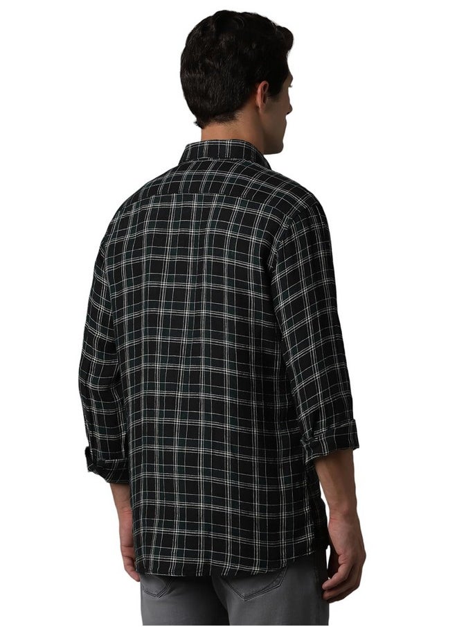 LOUIS PHILIPPE - Louis Philippe Men's Checkered Slim Fit Shirt (LRSFNSLBT15105_Navy - Image 1