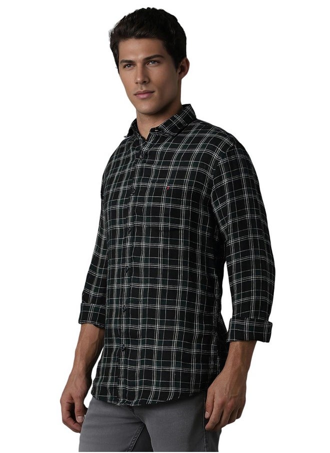 LOUIS PHILIPPE - Louis Philippe Men's Checkered Slim Fit Shirt (LRSFNSLBT15105_Navy - Image 1
