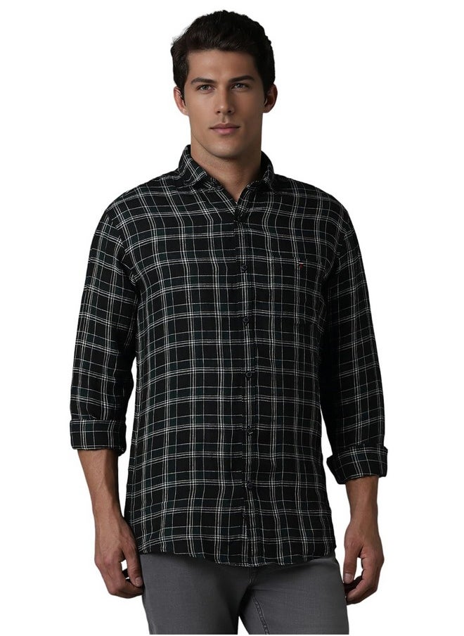 LOUIS PHILIPPE - Louis Philippe Men's Checkered Slim Fit Shirt (LRSFNSLBT15105_Navy - Image 1