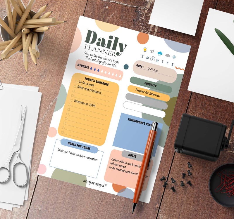 anujarusiya VibeSync Planner Notepad - 60 Tear-Off Sheets, 120 GSM Paper | Daily To-Do List, Habit Tracker, Organizer for Tasks, Priorities, & Goals - Image 2
