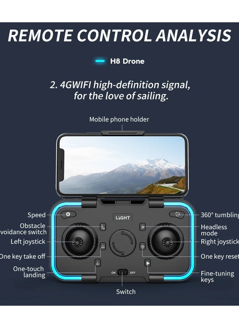 DubaiGallery - H8 Drone 4K HD Dual Camera 2.4G Wifi Optical Flow Positioning Obstacle Avoidance Aerial Mini Drone Toy Foldable Quadcopter - Image 1