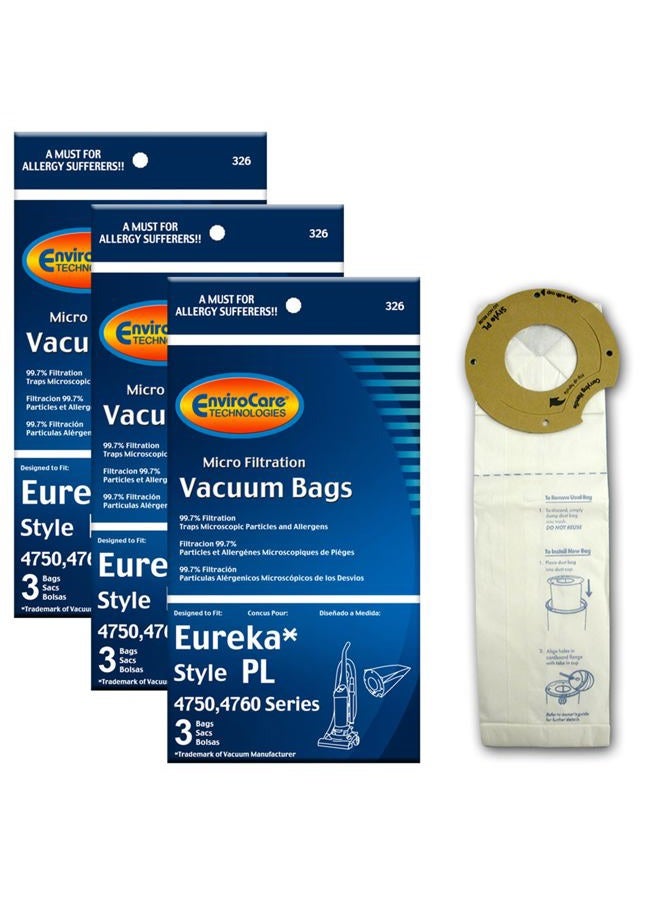 ENVIROCARE Replacement Micro Filtration Vacuum Bags for Eureka Style PL Upright Vacuums 9 Bags - Image 1