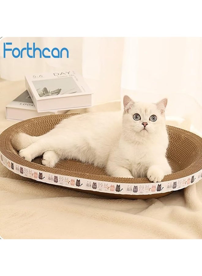 Forthcan Large Oval Cat Scratcher with Bed, 2-in-1 Corrugated Cardboard Cat Lounge, Durable, Anti-Scratch, No Shedding, 40×58×8cm - Image 2