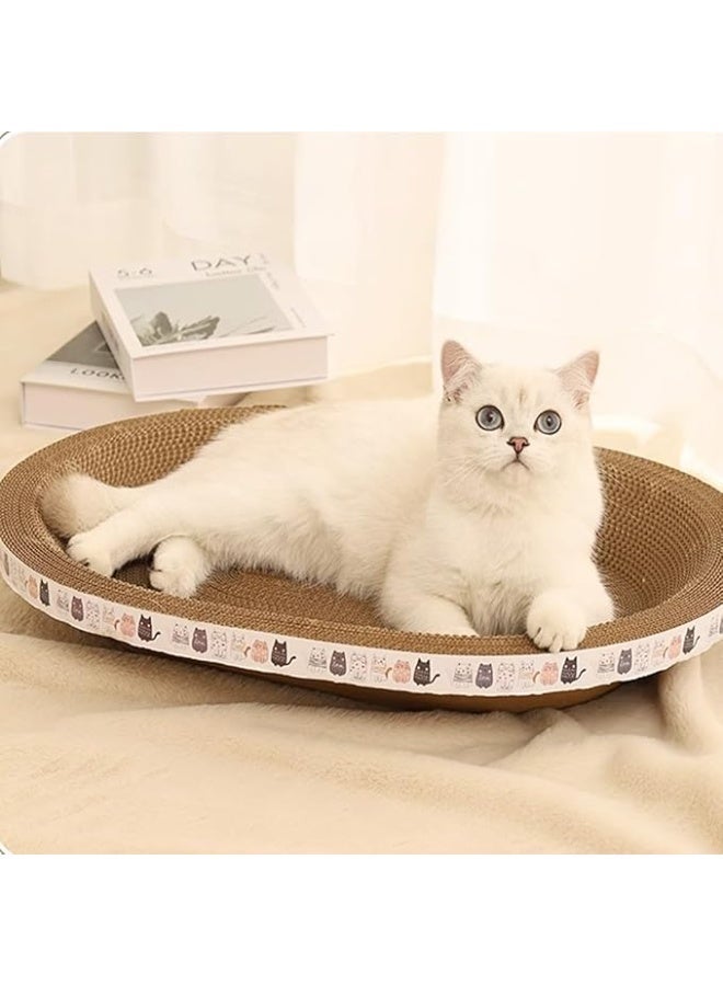 Forthcan Large Oval Cat Scratcher with Bed, 2-in-1 Corrugated Cardboard Cat Lounge, Durable, Anti-Scratch, No Shedding, 40×58×8cm - Image 1
