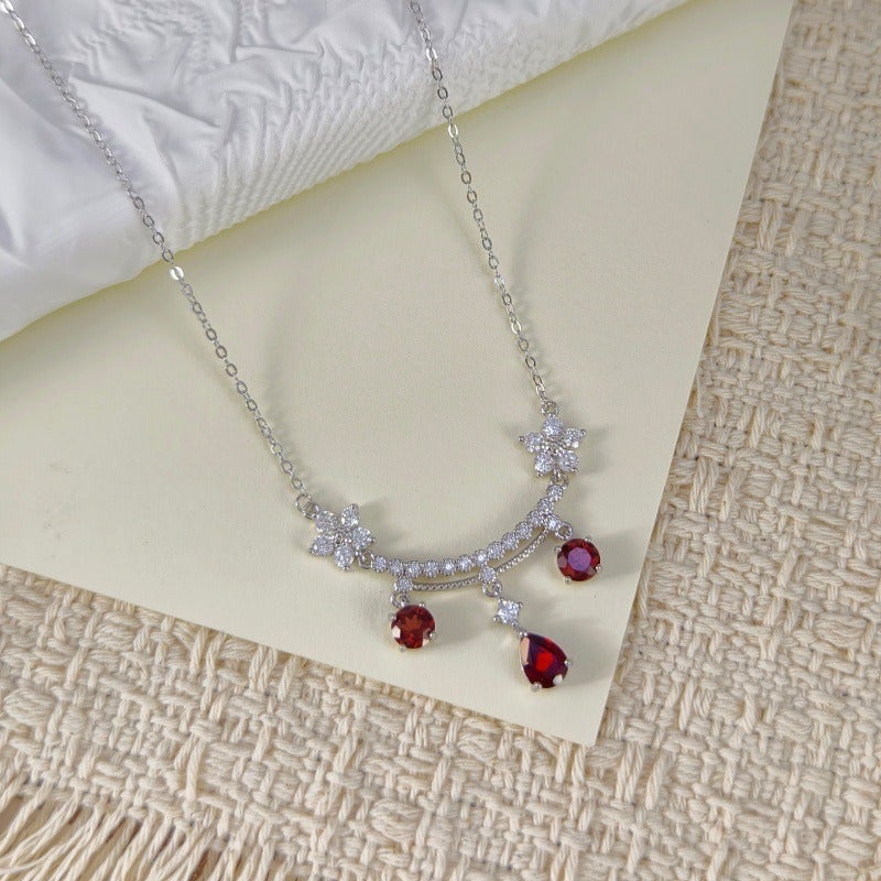Luxury Natural Crystal Pendant French s925 Sterling Silver Necklace for Women Topaz Princess Collarbone Chain