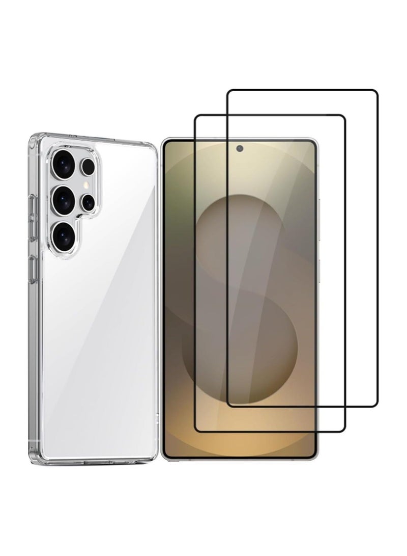 【1+2-Piece Set】 Crystal Clear Protective Case and Tempered Glass Screen Protector for Samsung Galaxy S25 Ultra Compatible with Fingerprint ID Scratch-Resistant HD Transparency - Image 1