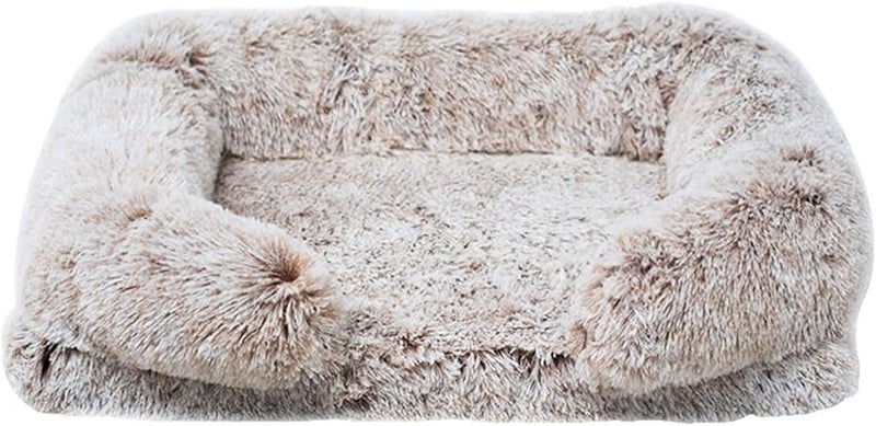 Large Pet Bed with Detachable Cushion Soft Furry Dog Sofa Basket in Gray - Image 1