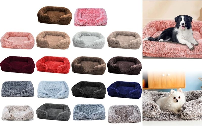 Large Pet Bed with Detachable Cushion Soft Furry Dog Sofa Basket in Gray - Image 3