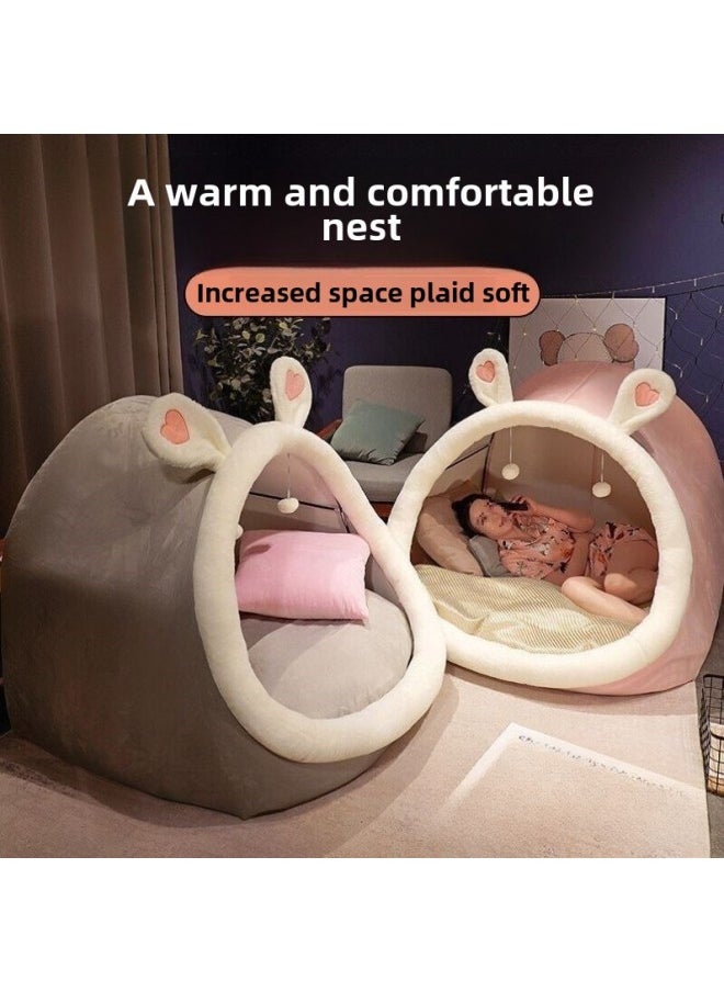 Generic - Internet Celebrity Human Cat Nest Lazy Sofa Bed Plush Dog Nest Pet Huge Cat Nest Four Seasons Universal Lying Pink-Specification:M(40*38*34)-Color:Totoro Cat Nest - Image 1