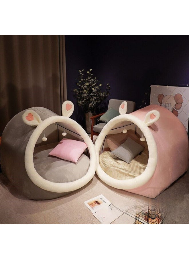 Generic - Internet Celebrity Human Cat Nest Lazy Sofa Bed Plush Dog Nest Pet Huge Cat Nest Four Seasons Universal Lying Pink-Specification:M(40*38*34)-Color:Totoro Cat Nest - Image 1