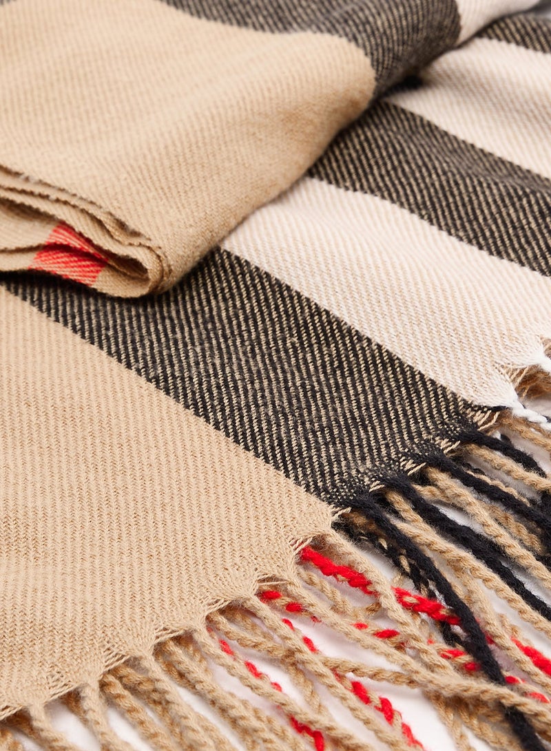 جينجر وشاح ناعم بنقوش مربعات وشراشيب - Image 3