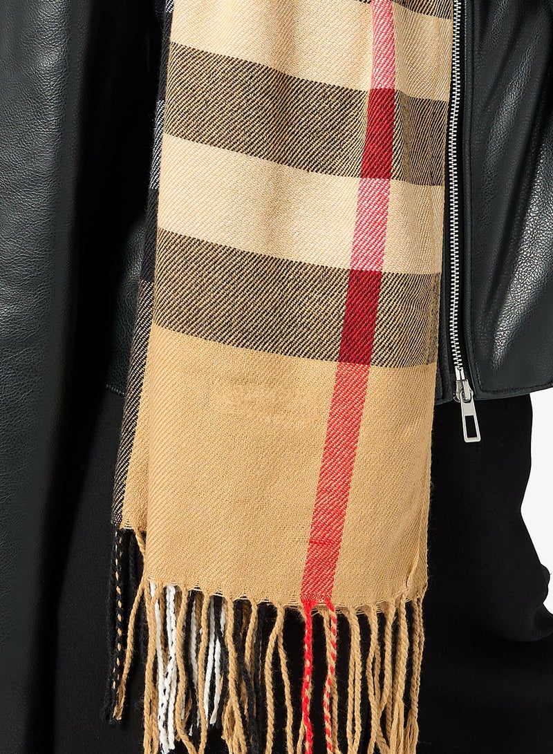 جينجر وشاح ناعم بنقوش مربعات وشراشيب - Image 4