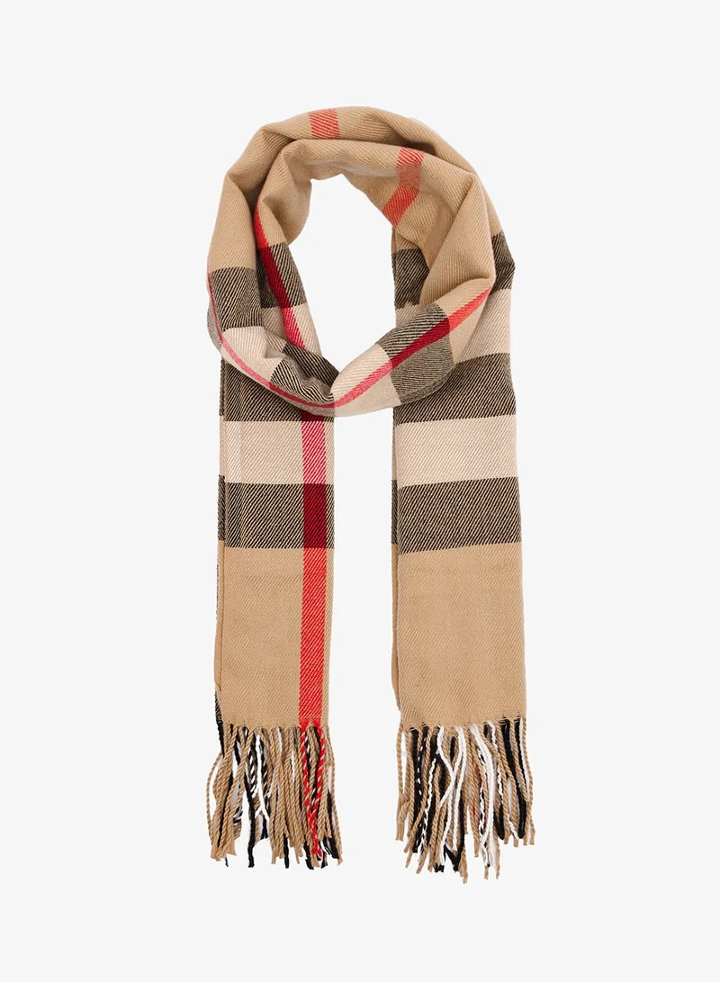 Ginger Soft Checkered Tassel Scarf