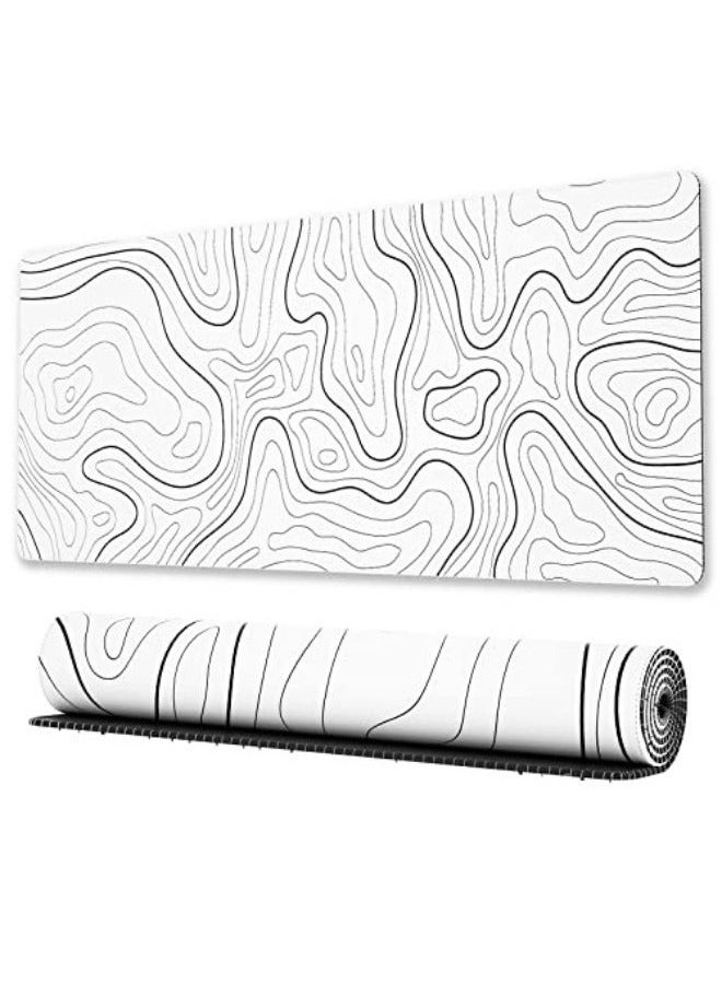 VKL Ovenbird Large Gaming Mouse Pad with Stitched Edges, Minimalist Topographic Map Desk Mat, Extended XL Mousepad with Anti-Slip Base, Cool Desk Pad for Keyboard and Mouse, 31.5 x 11.8 in, White  - Image 1