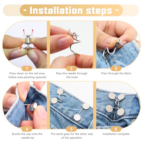 ROPAKED 8 Set Pant Waist Tightener Star Buttons Pins for Loose Jeans Reusable Waist Cincher Clip Metal Star Tightener for Clothing Dresses Skirts No Sewing Decoration Accessories(Silver+Gold) - Image 5