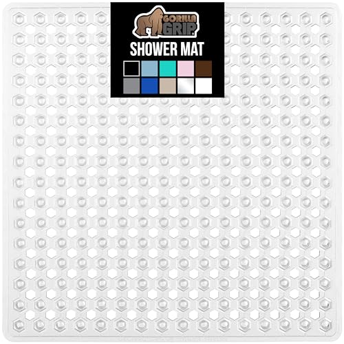 GORILLA GRIP Patented Square Shower Stall Mat, Small Bathtub Floor Mats for Stand Up Showers with Suction Cups and Drainage Holes, Machine Wash, Soft on Feet, Bathroom Accessories 21x21 Inch, Clear - Image 1