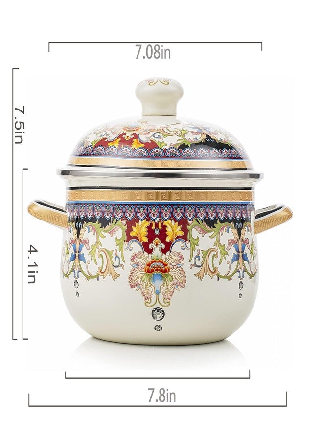 OLYTARU Retro Flower Enamel Stockpot with Lid,Stockpots for Cooking (Ivory-2.5QT) - Image 3