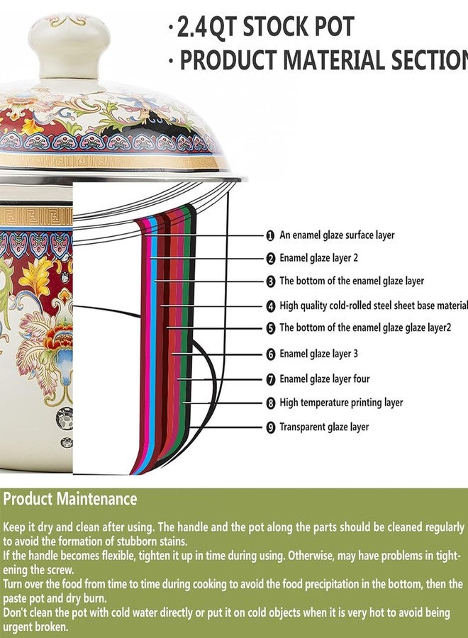 OLYTARU Retro Flower Enamel Stockpot with Lid,Stockpots for Cooking (Ivory-2.5QT) - Image 2