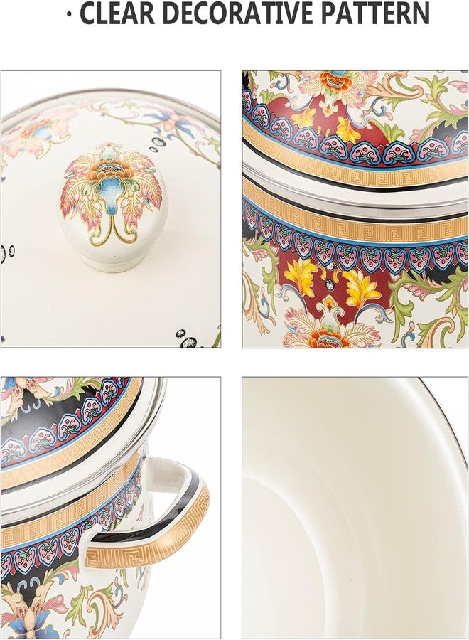 OLYTARU Retro Flower Enamel Stockpot with Lid,Stockpots for Cooking (Ivory-2.5QT) - Image 5