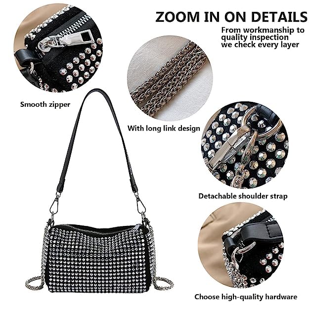 DOSYSO Evening Clutch Handbags for Women trendy Sparkling Chain Crossbody sling Bag Purse Wallet for Party Wedding Rhinestone Bling Bag small size handheld bags Silver. - Image 4